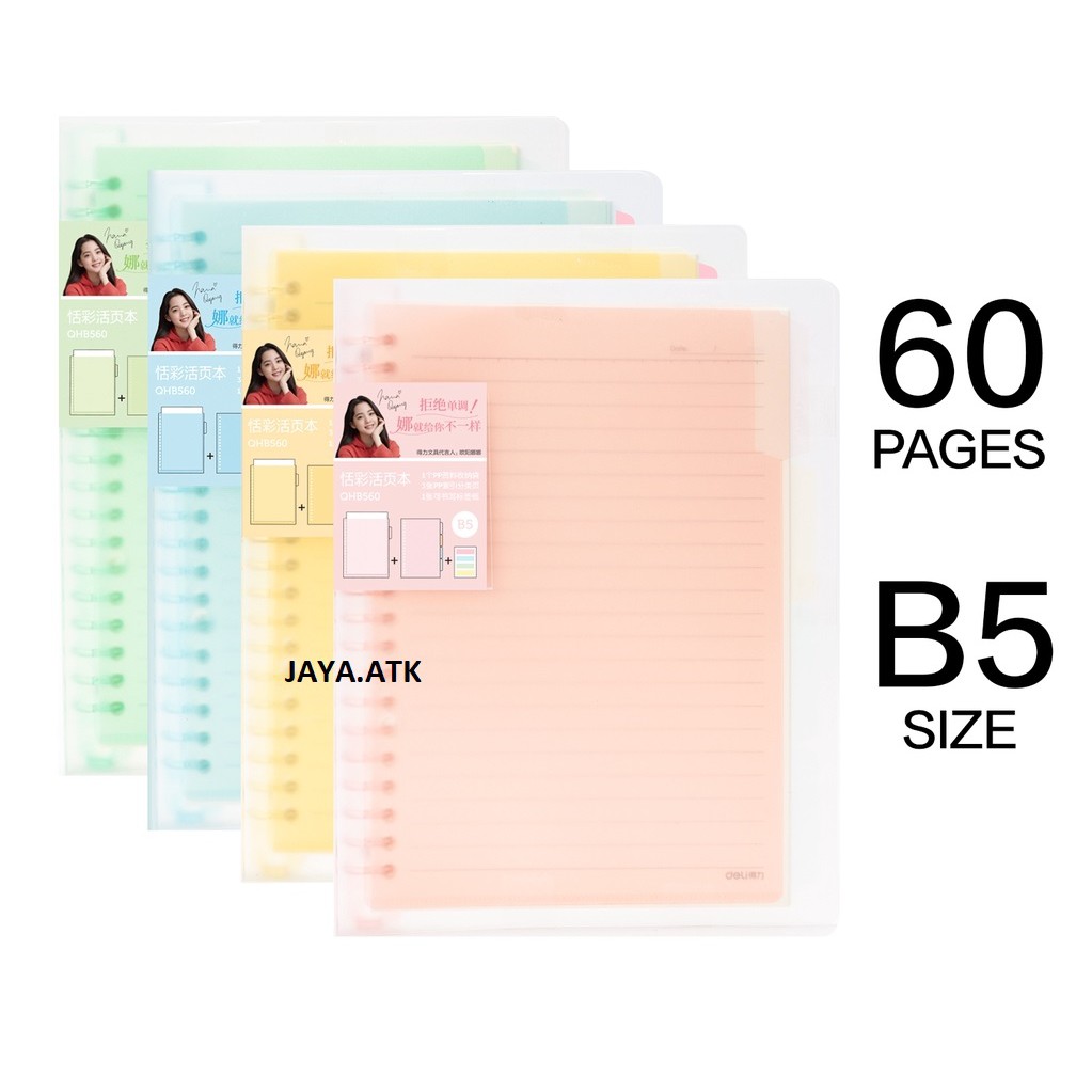 MAP BINDER NOTE LOOSE LEAF B5 26 RING PLASTIK TRANSPARANT PASTEL BONUS ISI 60 LEMBAR DELI QHB-560