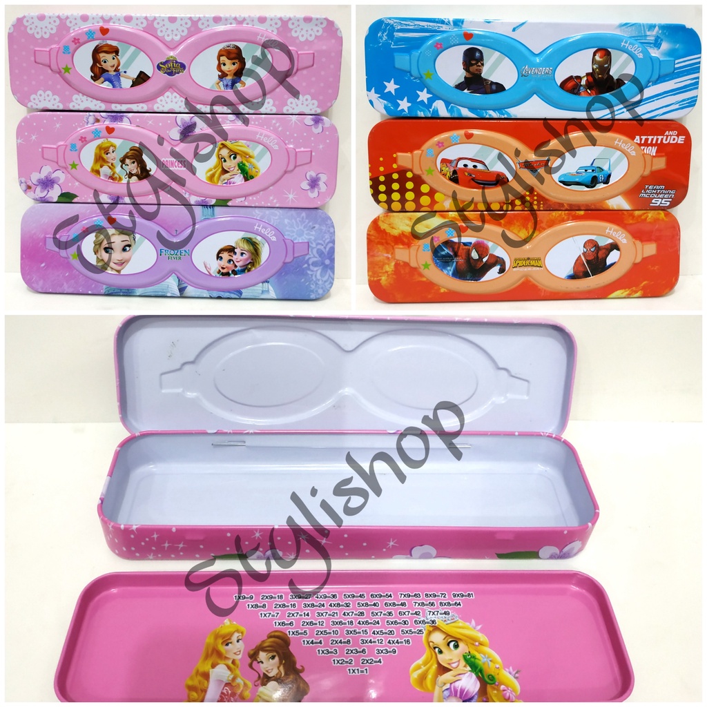 

(PS005) Kotak Pensil Seng 2 Sisi Minimalis Motif Karakter Anak, Tepak Besi Kacamata, Tempat Alat Tulis