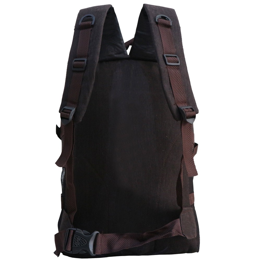 Tas Ransel Pria Kanvas Jahit Coklat Tua Backpack Outdoor Hiking Travelling