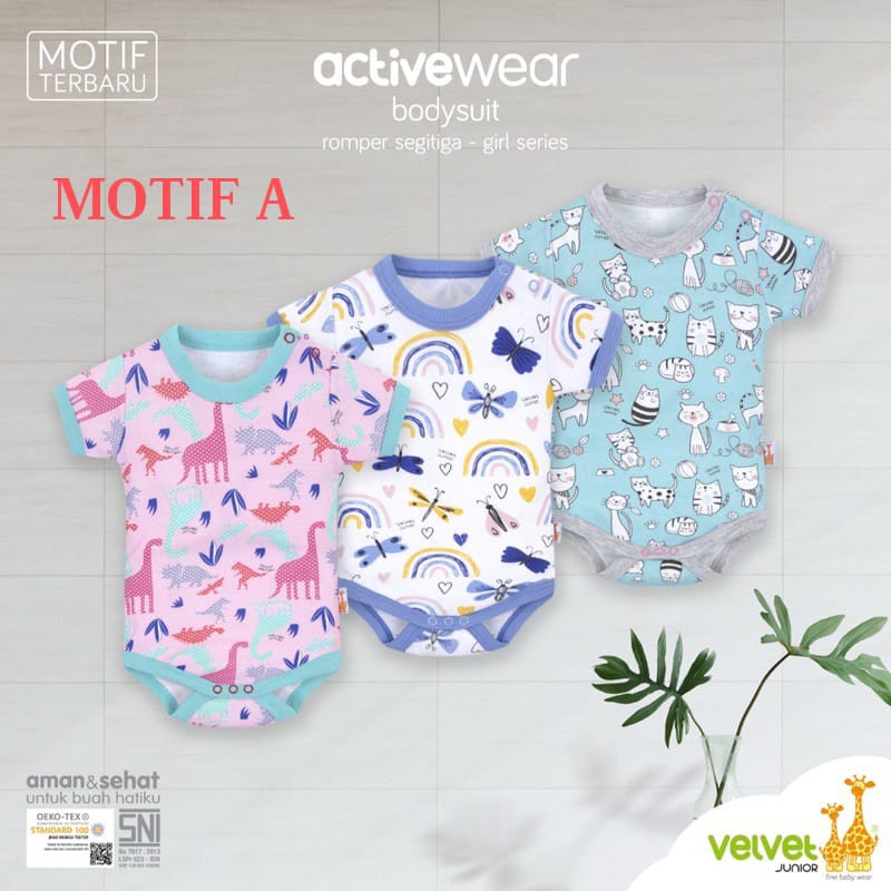 Velvet PREMIUM ACTIVEWEAR Bodysuit JUMPER Kodok SEGITIGA / SEGIEMPAT / Baju Romper Bayi (3pcs/Pack)