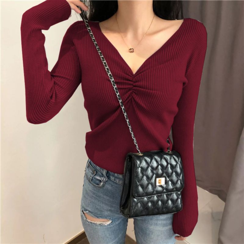 Blouse V neck knit