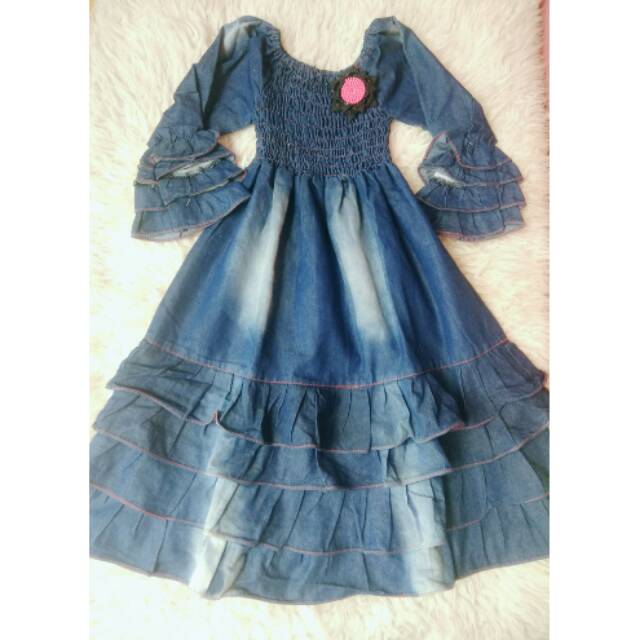 Prewash Dress / baju Muslim Anak Jeans (Tanpa Bros)
