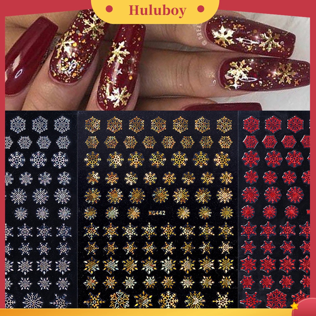 Huluboy Huluboy♡ Stiker Kuku Motif Snowflake Natal Untuk Manicure Charms