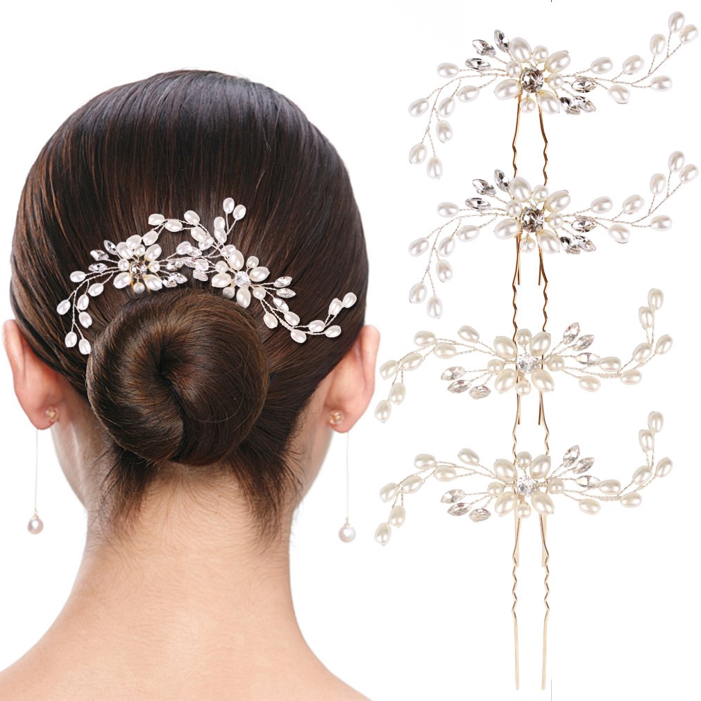Ladies Crystal Pearl Flower  Hair Clips / Women Elegant Wedding Bridal Snap Barrette Hair pins / Diamond U-type Desgin Hair Sticks / Girls Wedding Trendy Hair Accessories