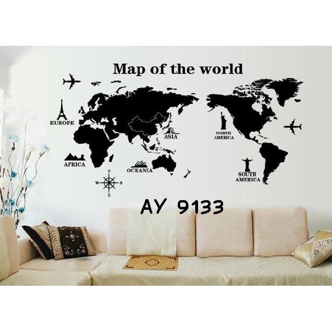 WALL STIKER UK.60X90 WALL STICKER DINDING PETA DUNIA IKON NEGARA