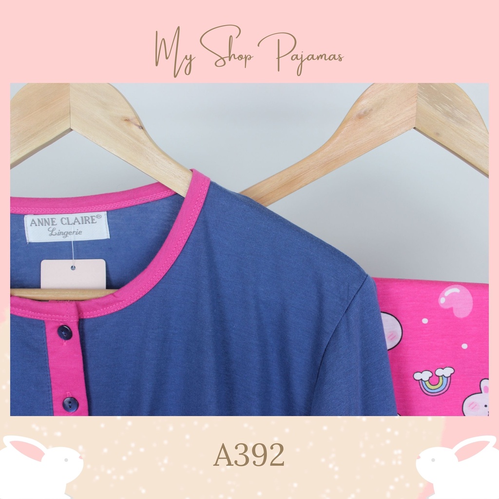 PIYAMA ANNE CLAIRE TANGAN LENGAN PENDEK CELANA PANJANG BAJU PAKAIAN TIDUR BABYDOLL SETELAN DEWASA WANITA SLEEPWEAR PAJAMAS CP-A392 Biru