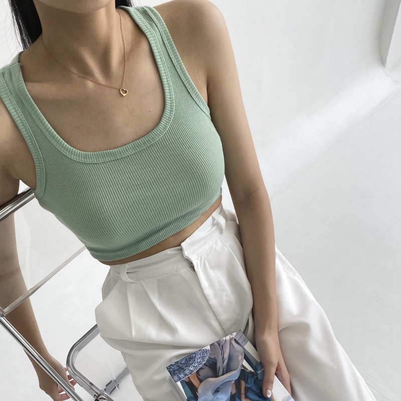 OLLA TOP - POSHA Ribbed Knit Square Tank Tanktop Summer Kotak Atasan Crop Top Stretch Rib Ribbed Knit