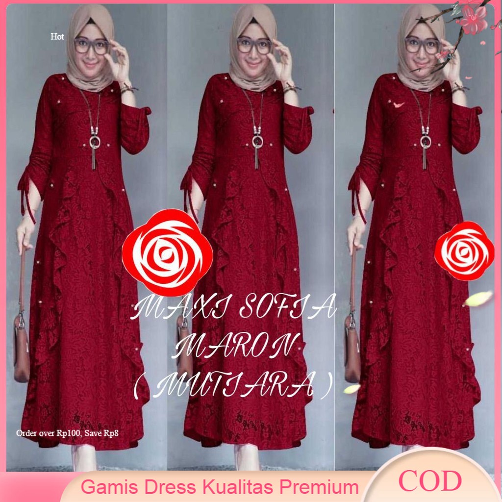 Gamis Dress Syari Casual Wanita Long Dres Muslimah Cantik Brukat Brokat Buat Pesta Dan Kondangan MOD