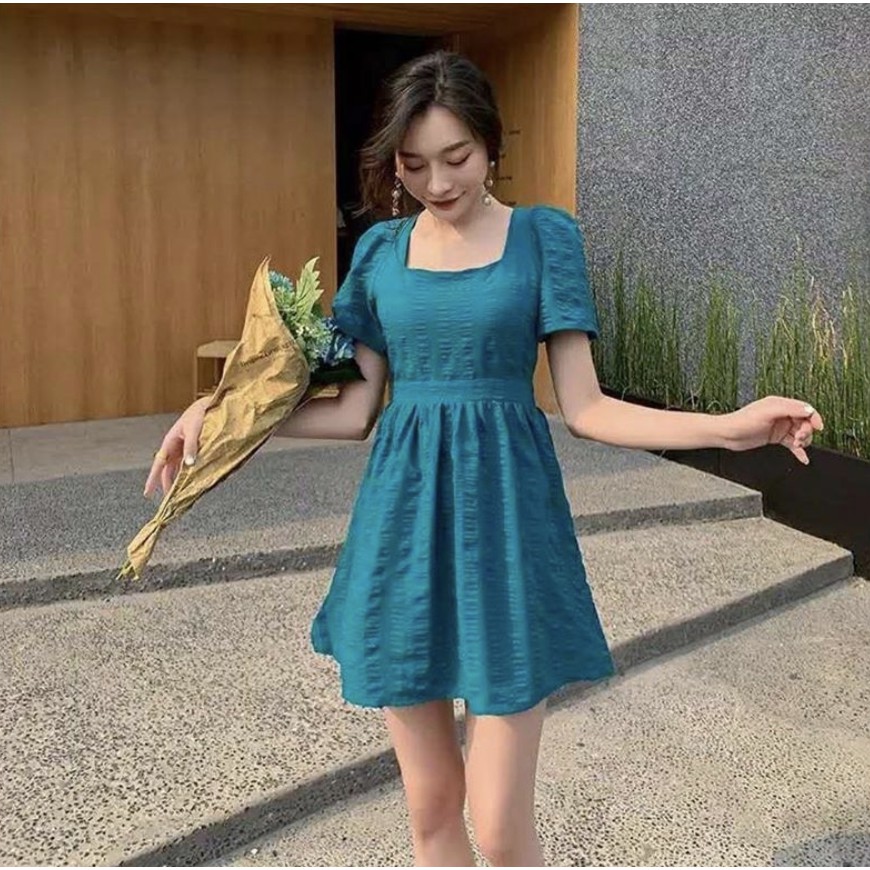 D-25004 Ocean Blue Casual Short Korean Dress