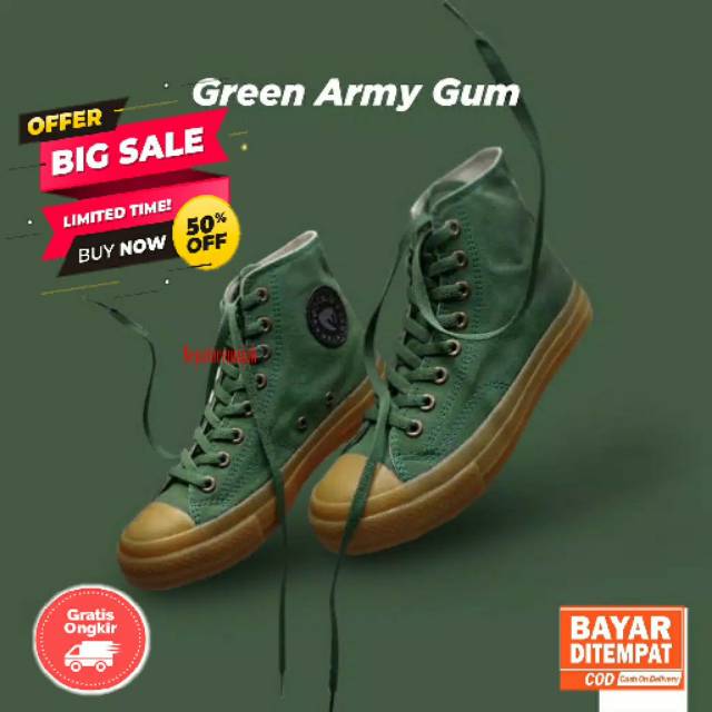 SEPATU VENTELA 70S HIGH <> VANTELA ORIGINAL GUM ARMY / NATURAL WHITE