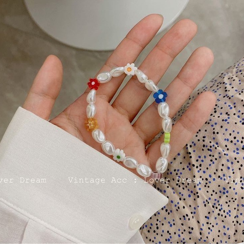 Korea Retro Geometric Flower Bracelet Necklace Pearl Color Flower Necklace