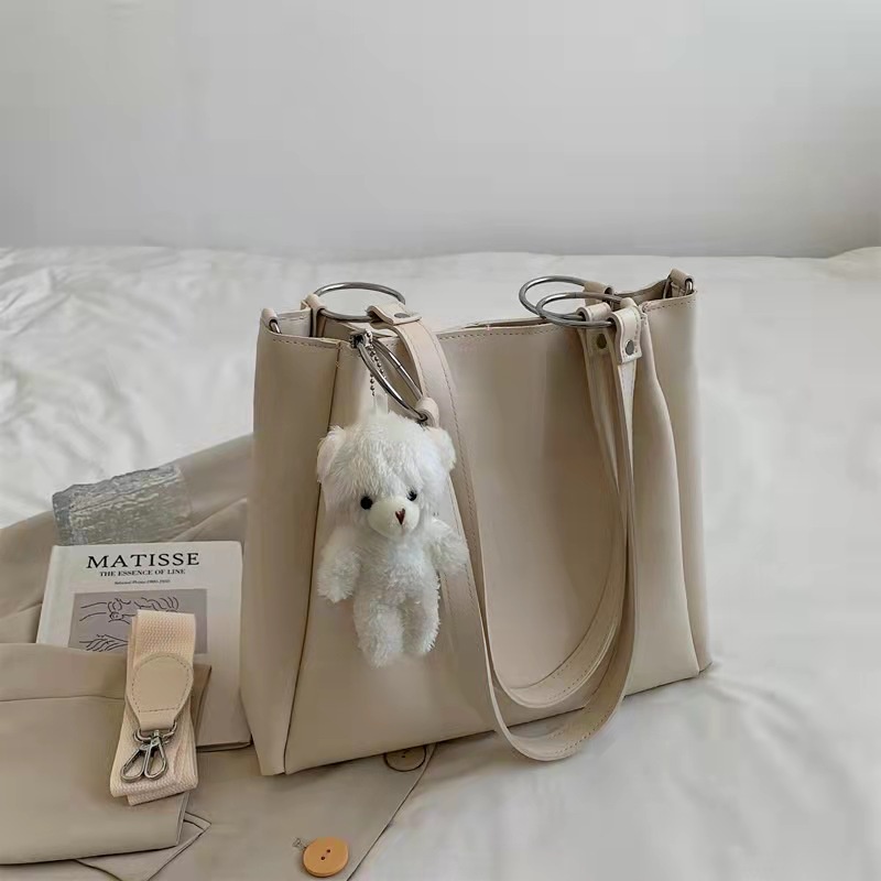 BJ63560 - BEIGE/BLACK/COFFEE - TAS BAHU SHOULDERBAG GANTUNGAN BONEKA TOTE WANITA FASHION IMPORT MODIS ELEGAN TERMURAH TERLARIS TERBARU BAGSTORE JAKARTA TAS BATAM ZC3560