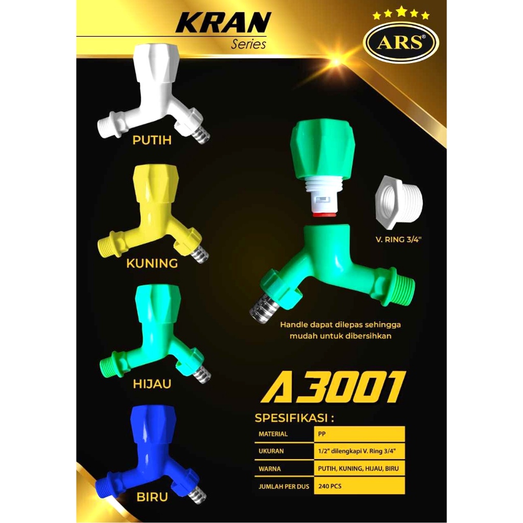 KRAN TEMBOK PVC ARS MAHKOTA 2 WAY- KERAN AIR TAMAN 1/2 3/4 INCH