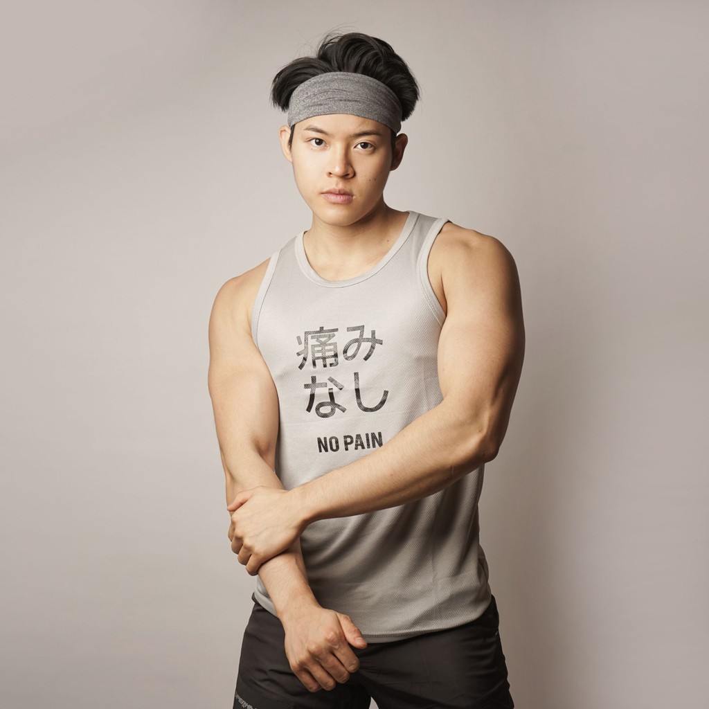 DONSON Sportswear Sleeveless Tanktop Singlet Versi Hitam No Pain Katakana Grey