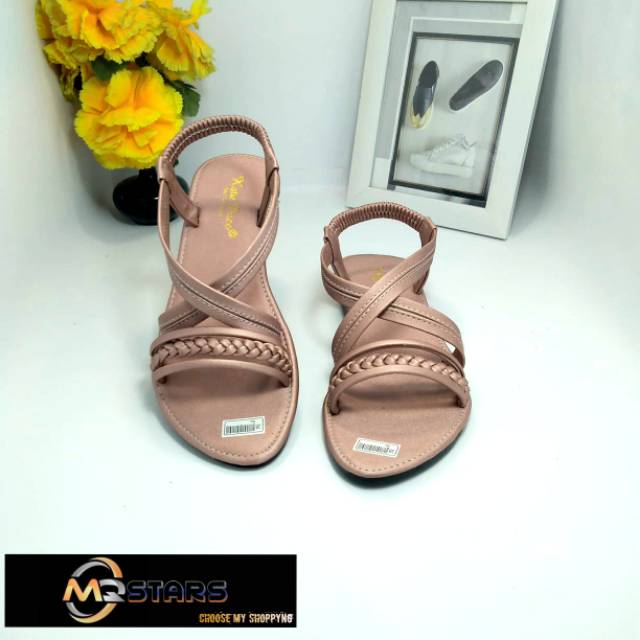 mqstars Sandal Wanita Flat Tali kepang Tengah