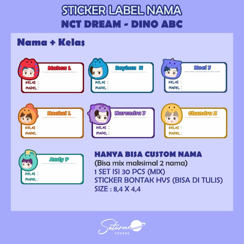 STICKER LABEL NAMA BUKU - NCT DREAM DINO ABC