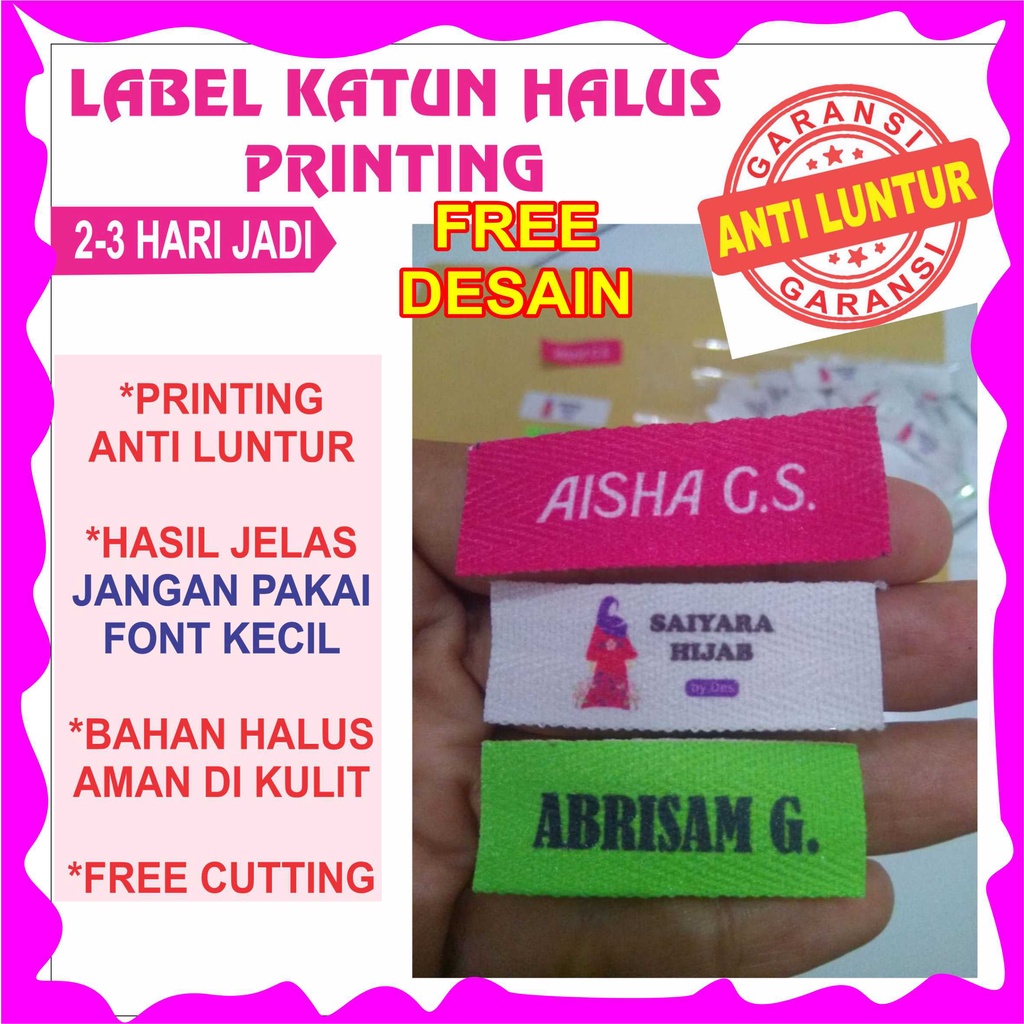 

ANTI LUNTUR Cetak Label Katun, Label Hijab baju Pakaian Label Konveksi
