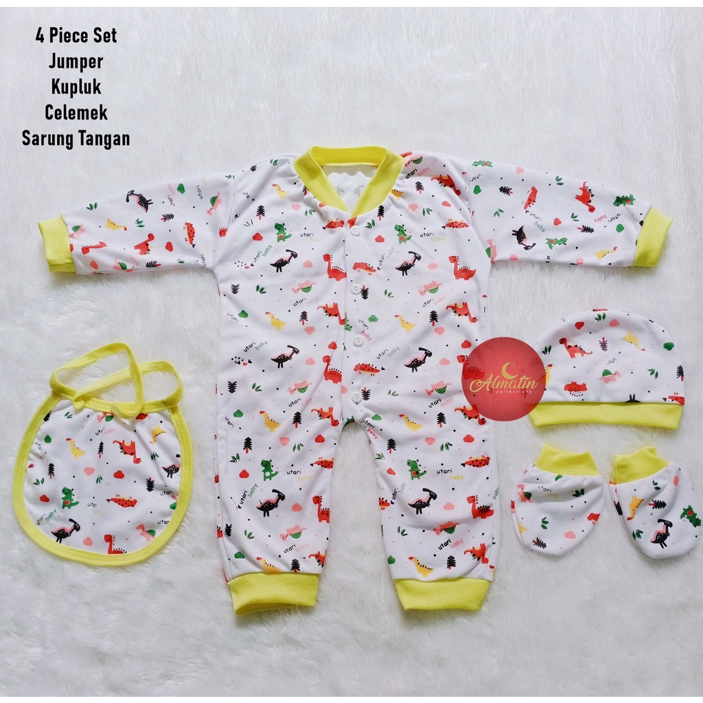 4 IN 1 Jumper SET Bayi Slaber Topi dan Sarung Tangan/Sleepsuit Bayi Jumsuit