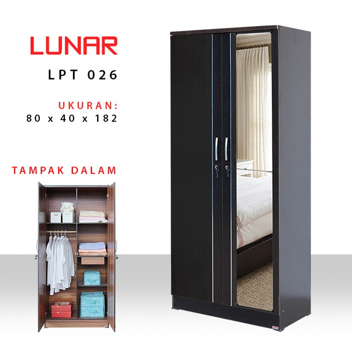  Lemari  Pakaian  2 Pintu Tarik Minimalis dengan Cermin Panjang by Lunar 