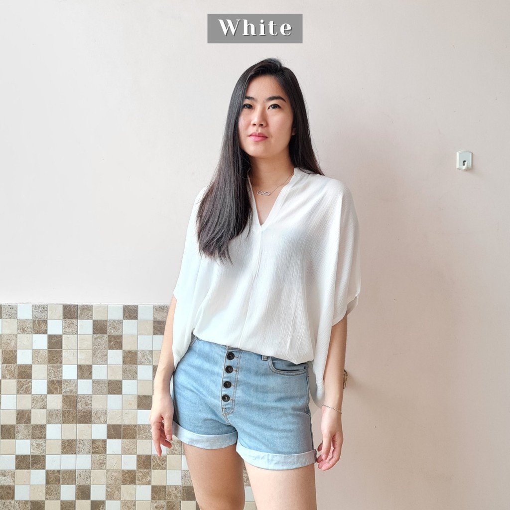 2904 CARITA OVERSIZE TOP BLOUSE BIGSIZE JUMBO FELICIA BLOUSE-WHITE