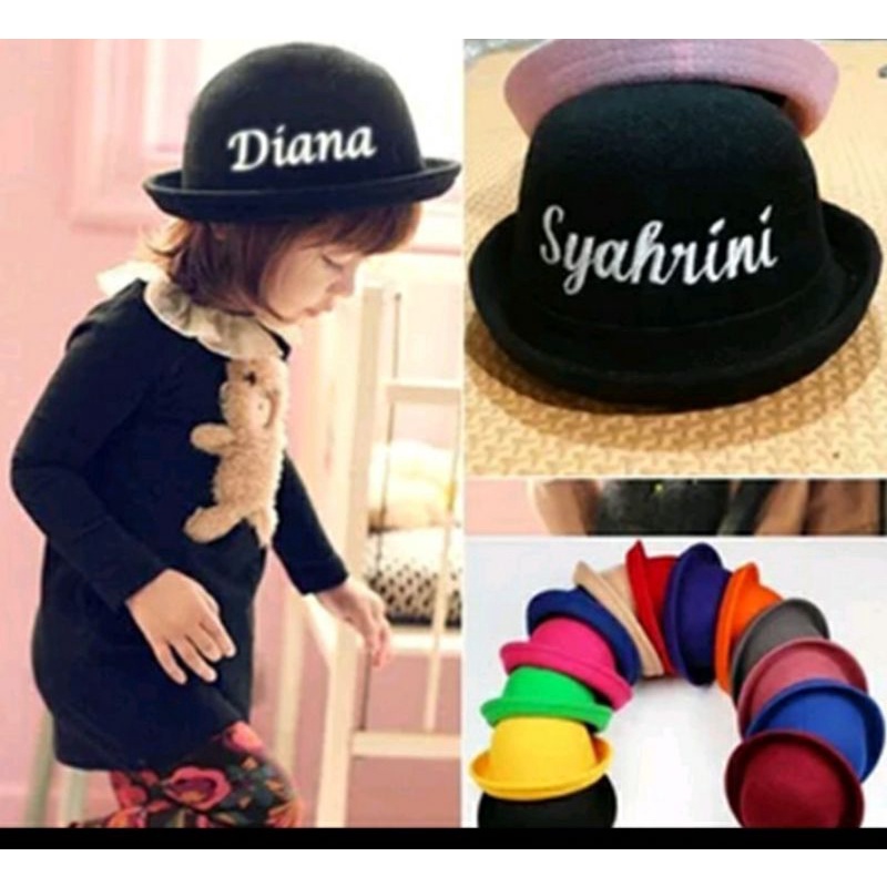 TOPI CAPLIN ANAK CUSTOM BORDIR NAMA BOWLER FEDORA CHAPLIN HAT POLOS