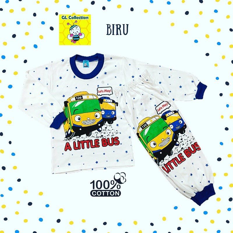 Piyama Panjang Anak Tayo S M L XL 6 Bulan - 6 Tahun 100% Katun SNI