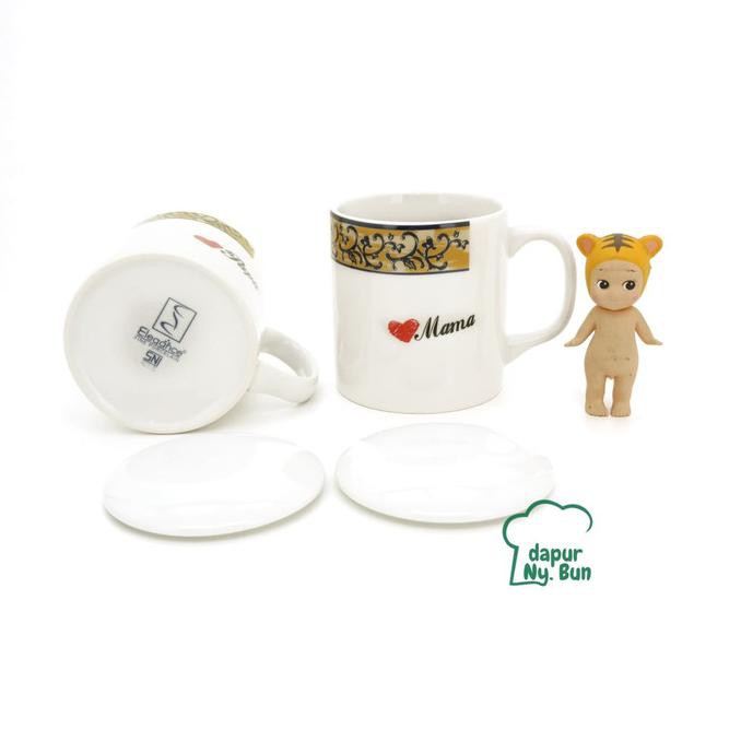 [[BISA COD]] 2 Pcs Cangkir + Tutup Love Mama Papa Motif BATIK / Mug Couple Set Kode 232
