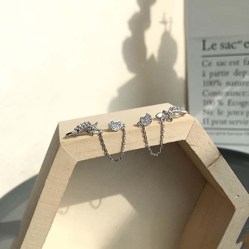 Anting Stud Earrings Bintang Intan Sepotong Klip Tulang Telinga Rantai Rumbai Perhiasan (single)