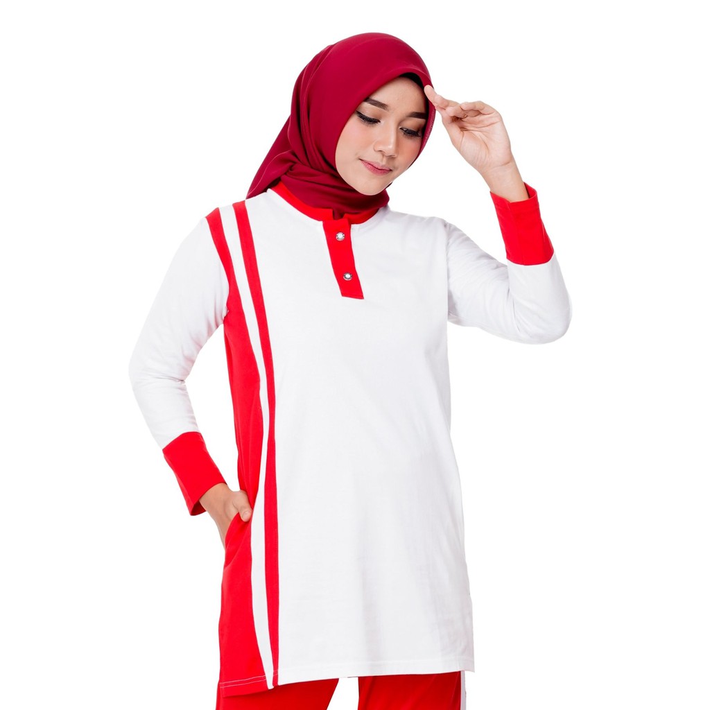 ROCELLA KAOS ZAMORA - ATASAN OLAHRAGA WANITA LENGAN PANJANG - KAOS OLAHRAGA MERAH PUTIH
