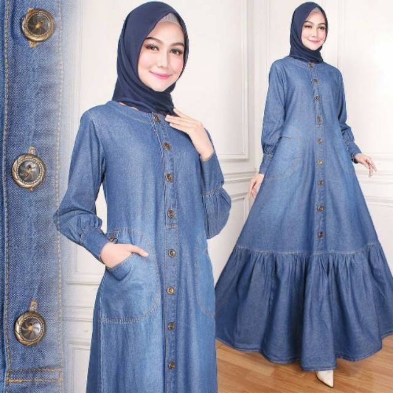 abaya dress jeans kekinian 2021/dress jeans/dress jeans wanita/dress jeans jumbo