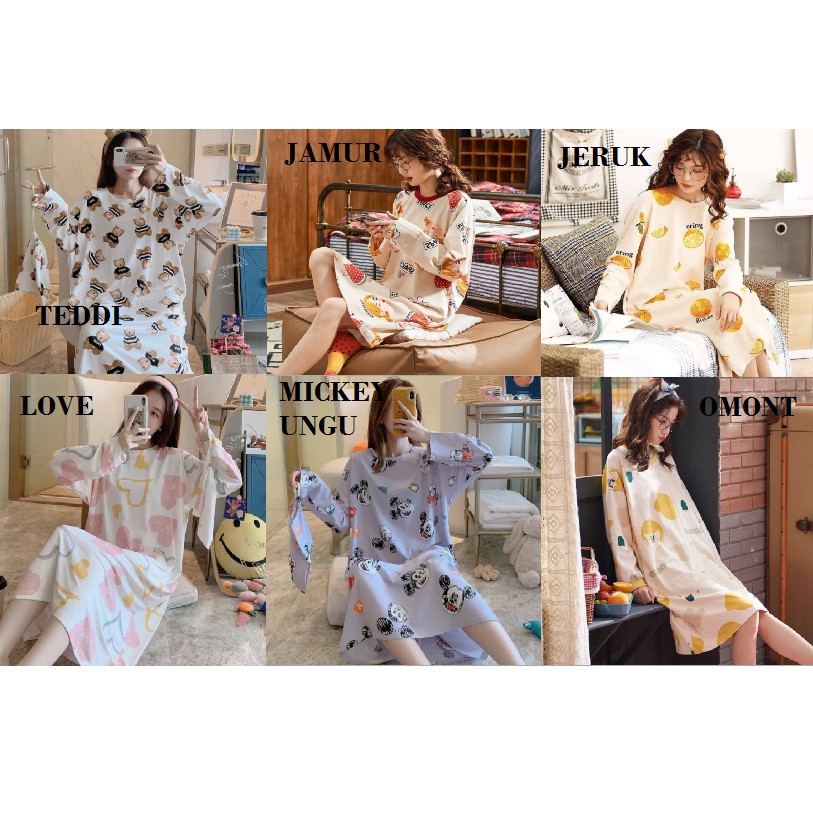 HCBS - Daster Lengan Panjang Import / Daster Karakter  Lucu / Baju Tidur  Fashion Wanita