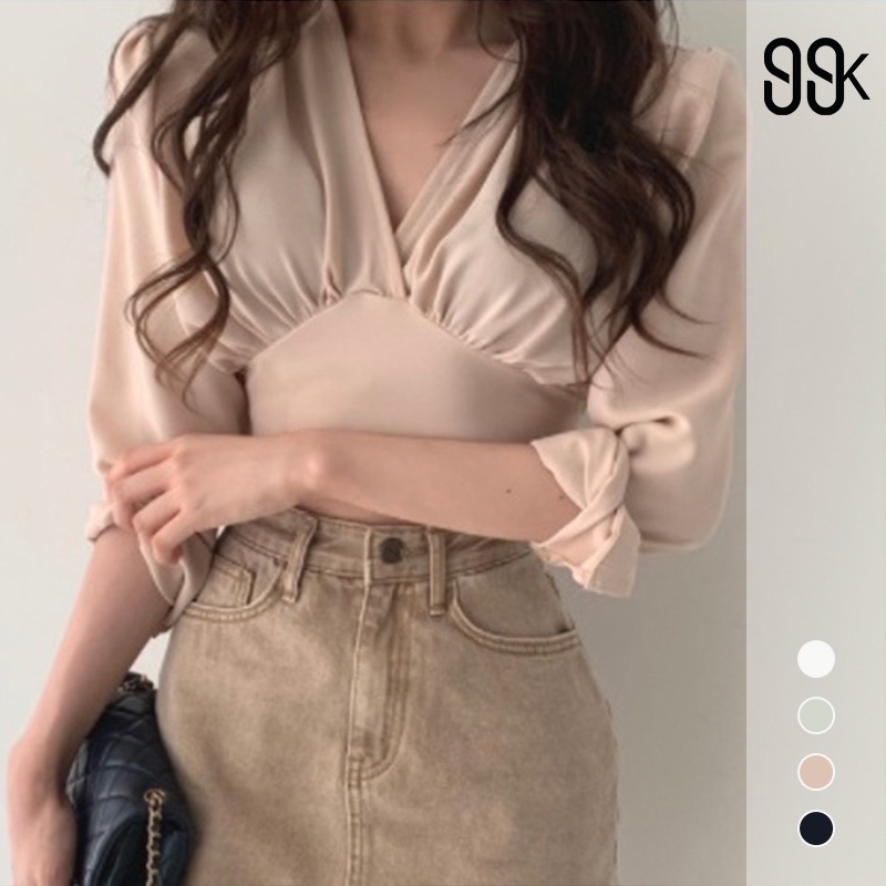 Korean Long Sleeve Crop Top Blouse Atasan Lengan Panjang 1296 (S - XL)