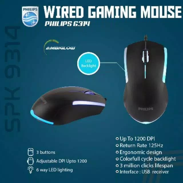 Philips G314 Gaming Mouse with Ambligow