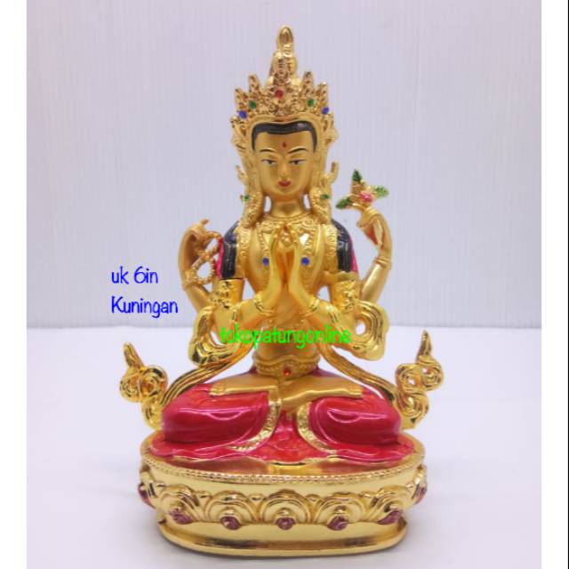 Patung Tibet Avalokitesvara Kwan Im Kuningan 6in