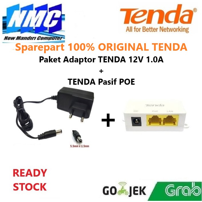 Paket Adaptor TENDA 12V 1.0A + TENDA Pasif POE ( OEM )