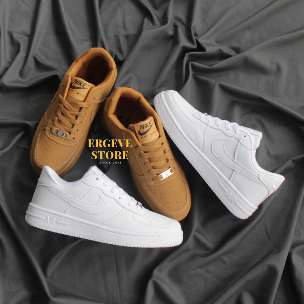 MAN &amp; LADIES SEPATU PUTIH AIR FORCE 1 LV8 MID LOW PUTIH POLOS WANITA SNEAKERS FULL WHITE BROWN