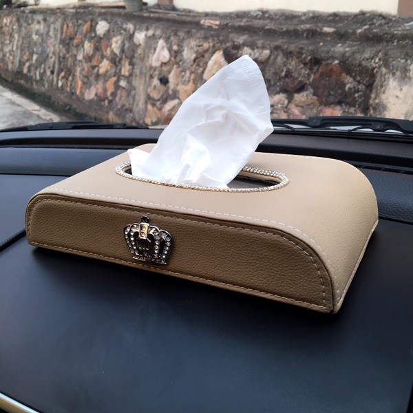 Kotak Tempat Tisu Mobil Car Dashboard Tissue Box Kulit Sintentis Bentuk D BLINK DAD CROWN MAHKOTA