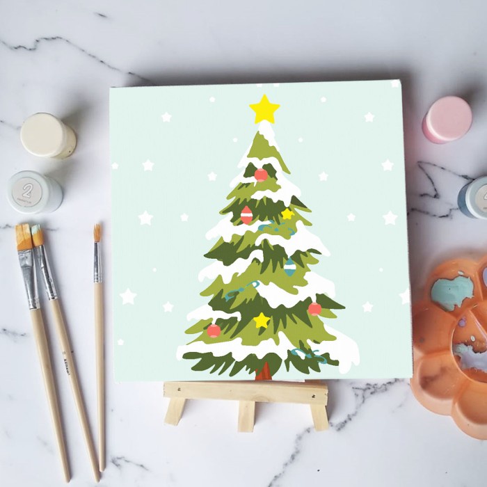 

(TERLARIS) Paint by number Pohon Natal diy painting canvas 20x20 alat lukis - Christmas Tree, 15x15