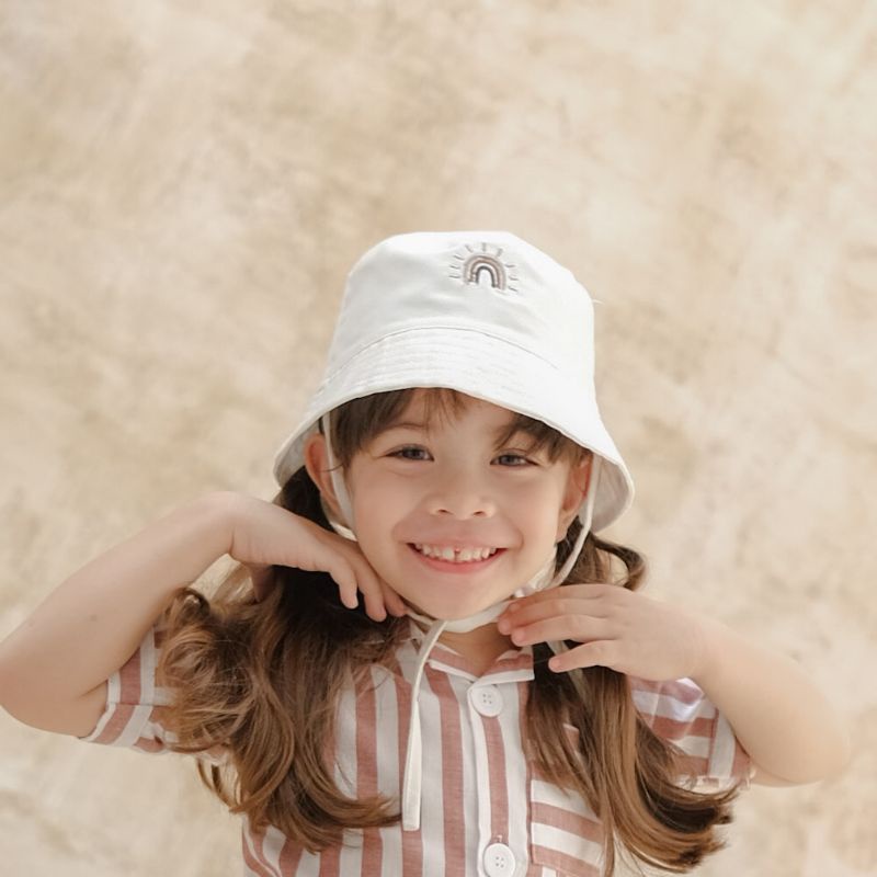 RIKU HAT - Promo 10.10 Bucket Hat Polos Anak Topi Tali Bordir Cewe Cowo Laki Perempuan Korea Drill Lucu Murah