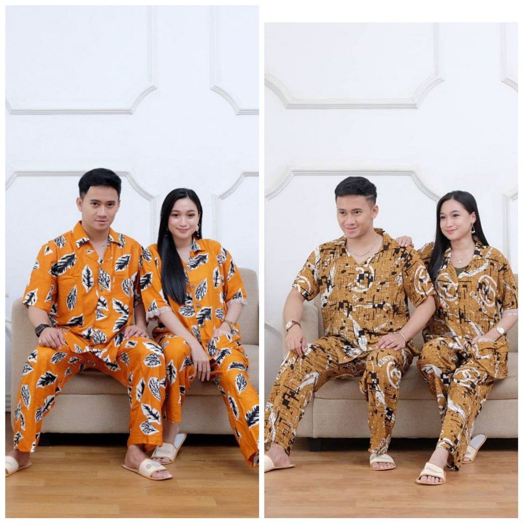 setelan batik piyama couple piyama suami istri setelan piyama rayon lengan pendek premium