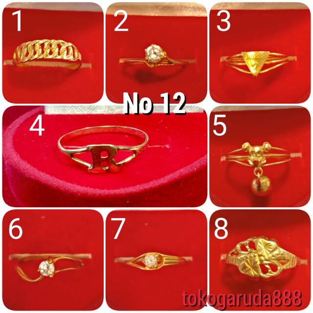 Cincin No 12 anak dan dewasa emas asli kadar 700 70% 22 1 satu gram gold cantik rantai guess mickey r