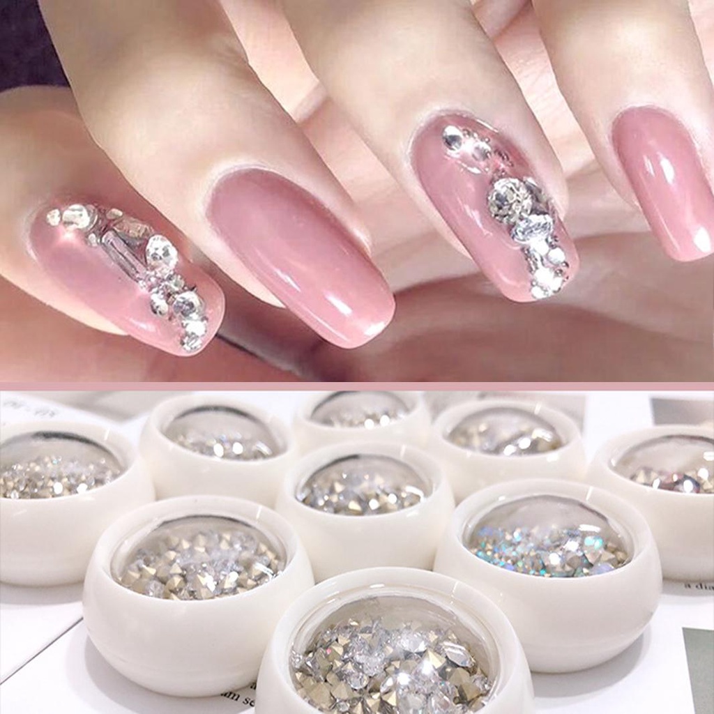 Agustina Nail Art Rhinestones Warna-Warni Ukuran Campur Manik-Manik Berlian Kuku Permata Mengkilap Berbagai Aksesoris Manicure