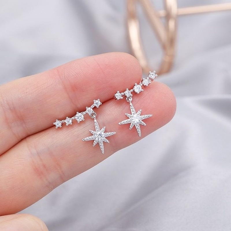 Korean zircon rice word eight-pointed star earrings temperament short wild earrings