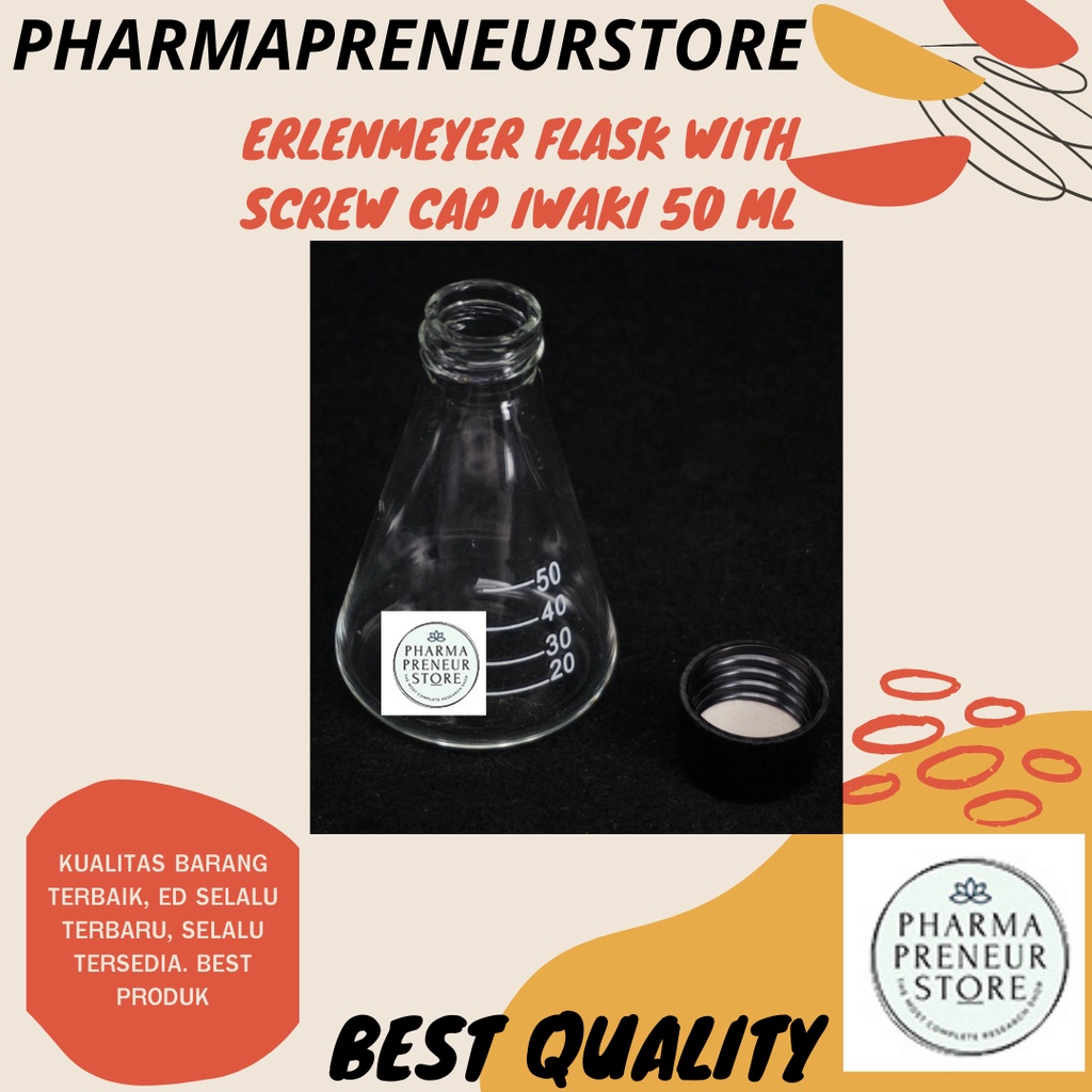 ERLENMEYER FLASK WITH SCREW CAP IWAKI 50 ML DAN 100 ML BEST PRODUCT BEST QUALITY