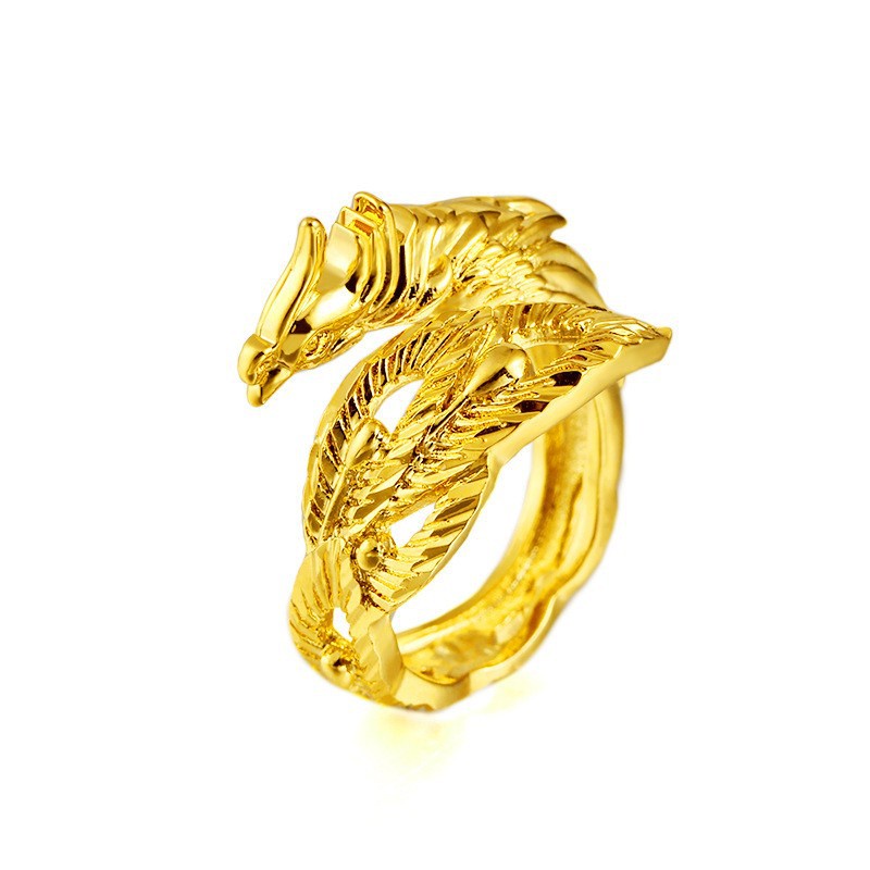 Cincin Model Terbuka Adjustable Desain Kepala Naga Phoenix Untuk Pasangan