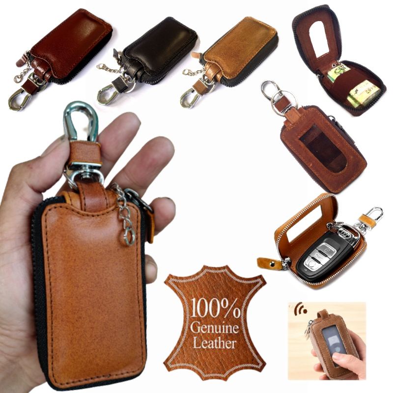 dompet kunci remote keyless mobil kulit asli transparan universal model.polos  dompet stnk mobil