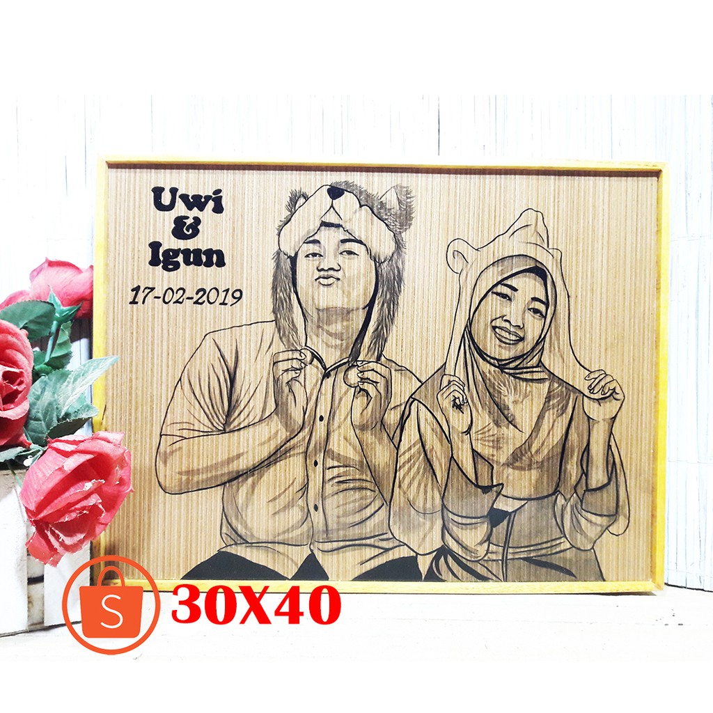 Lukisan Kayu 30x40 Sketsa Siluet Shopee Indonesia