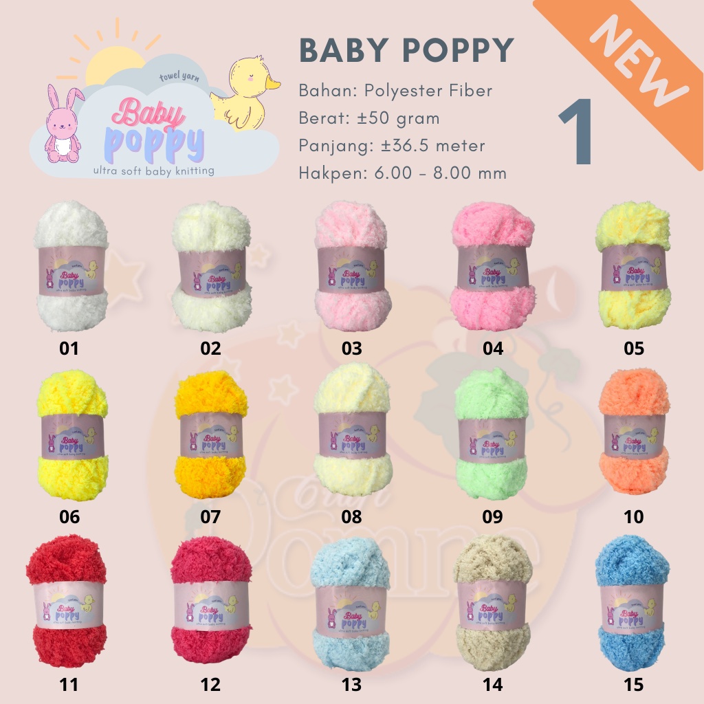 BENANG RAJUT BABY POPPY / Towel Yarn / Furry Fuzzy Yarn - PART 2