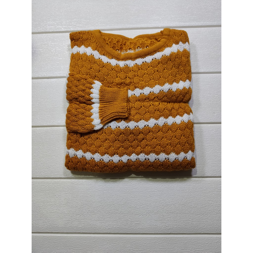 Sweater nanas stripe rajut || sweater ziggy tribal rajut / atasan rajut-MUSTARD