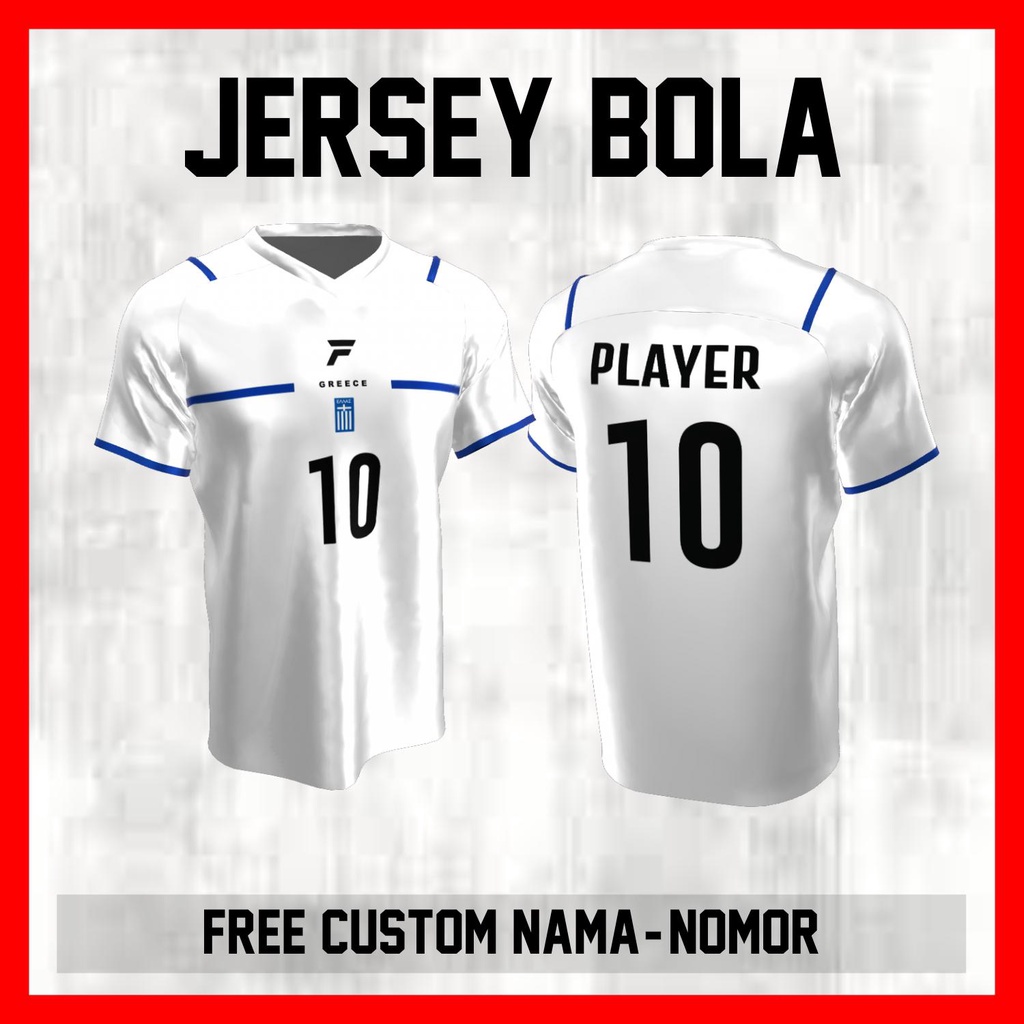 Kaos Bola Jersey Yunani Timnas Negara Garis Bahu Baju Custom Nama dan Nomor Punggung - 69